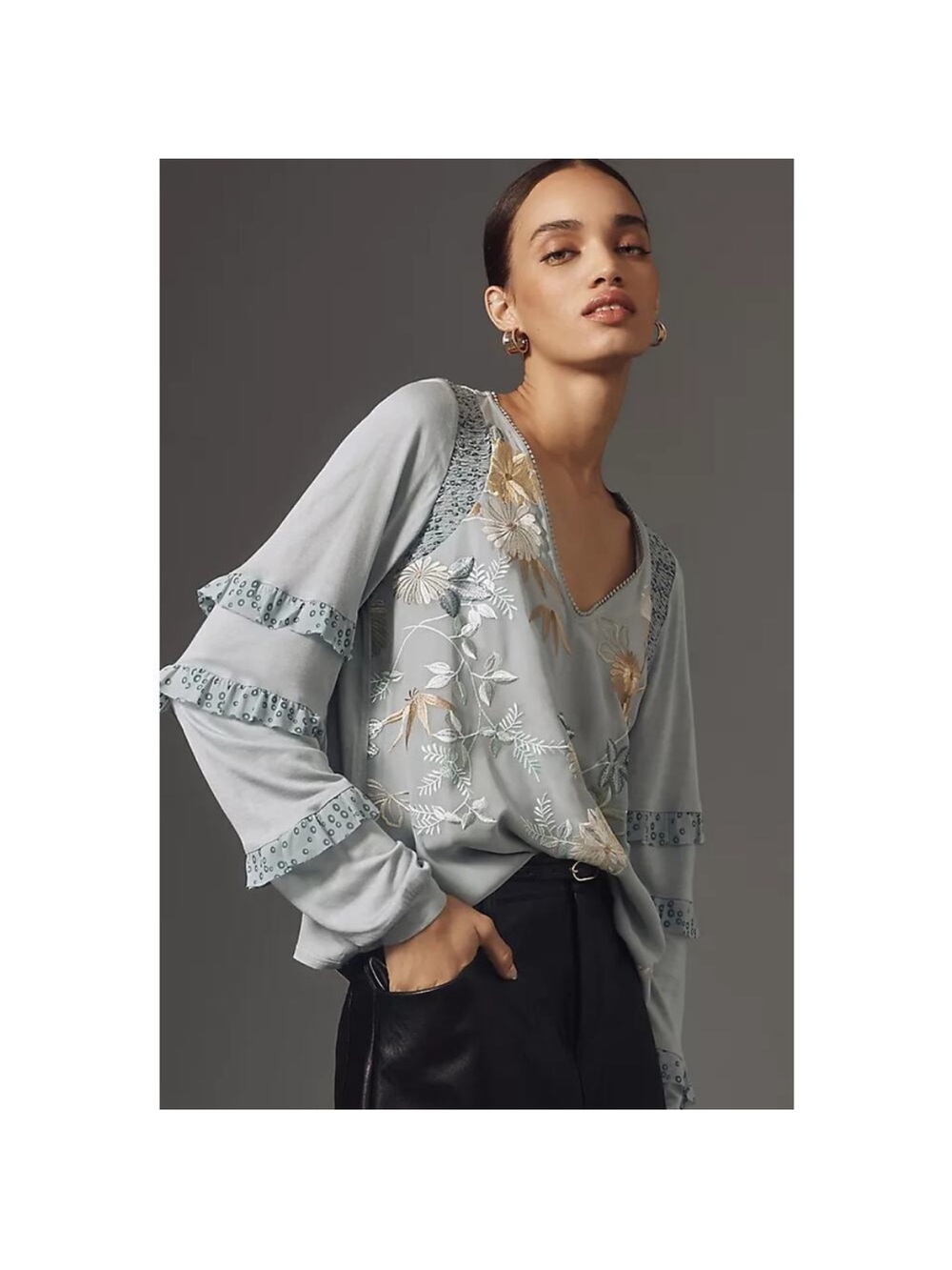 Tiny Anthropologie Frances Embroidered Ruffle Sleeve Top | Small